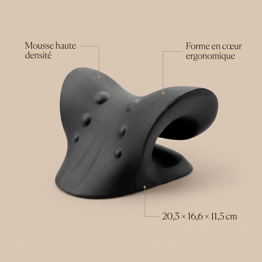 Doryne, mousse haute densité, forme en cœur ergonomique, dimensions 20,3 x 16,6 x 11,5 cm